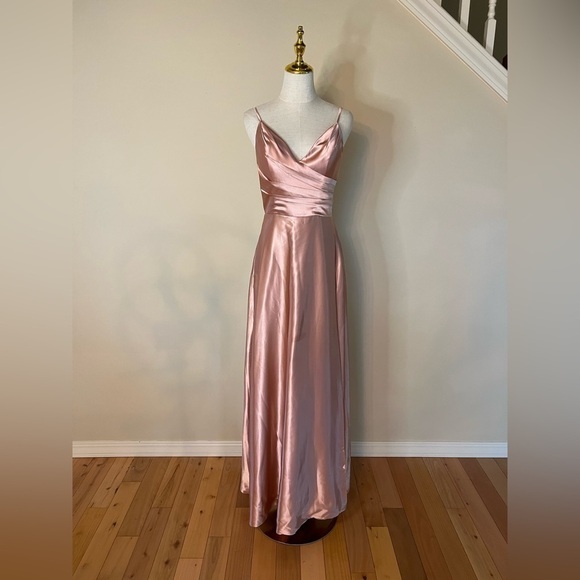 Satin Pink Dress With Corset Back - Picture 5 of 11